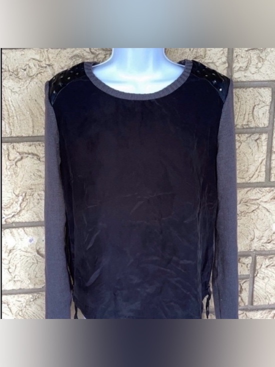Boundary Sweaters - Boundary Silk lamb wool Leather sweater zipper sides 
Size Med Casual Business